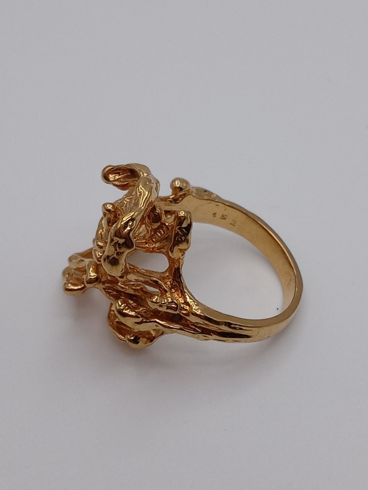 Vintage Modernist Brutalist Gold Tone Finish Over Brass Chunky Ring Size 5.5