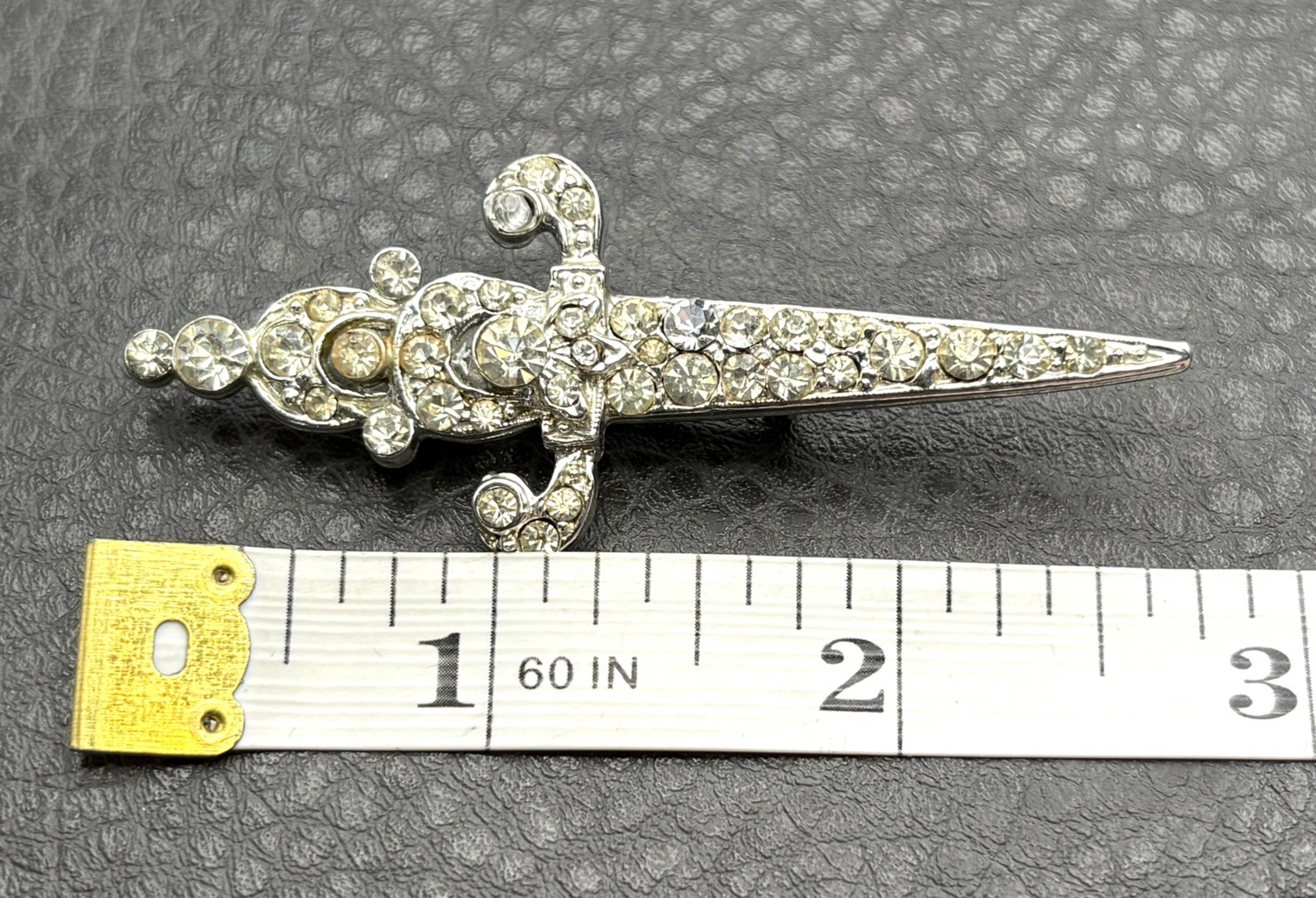 Vintage 1940s 50s Rhinestone Scimitar Sword Dagger Brooch Pin Silver Tone Coro?