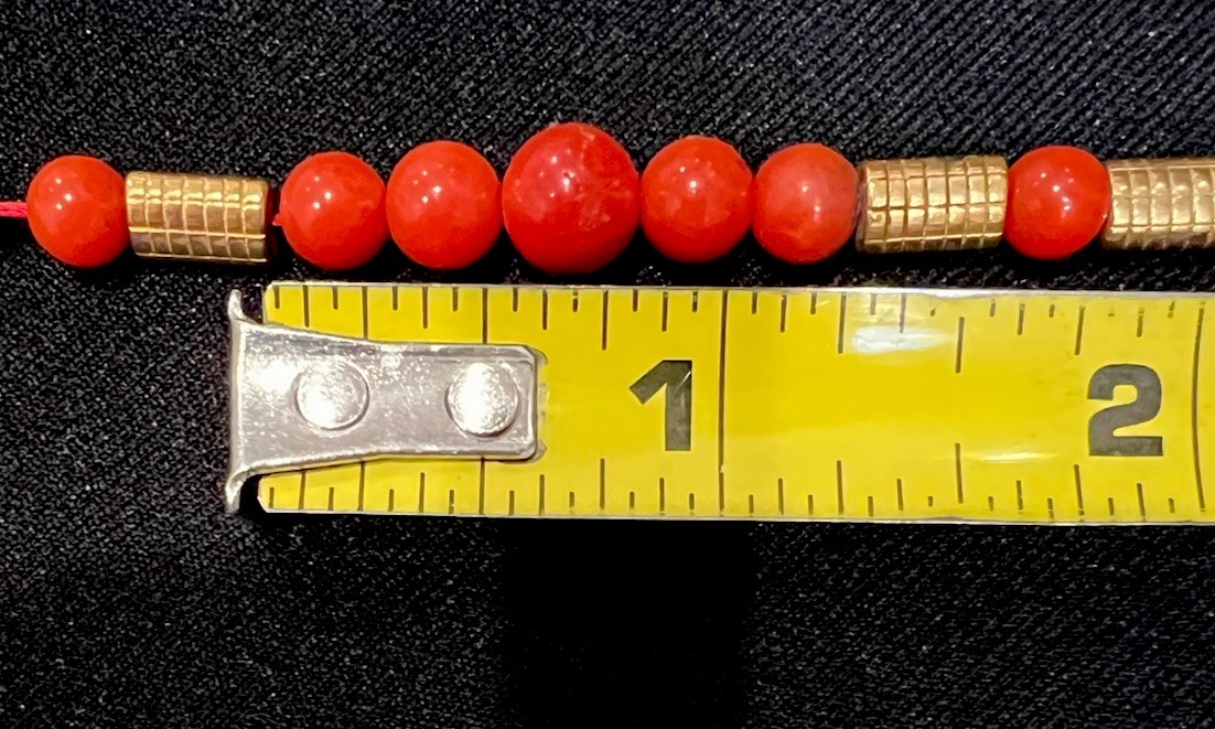 Red Coral Ox Blood Round Pearl Beads Necklace 14K Gold Clasp 2-Strands 26” 44.9g