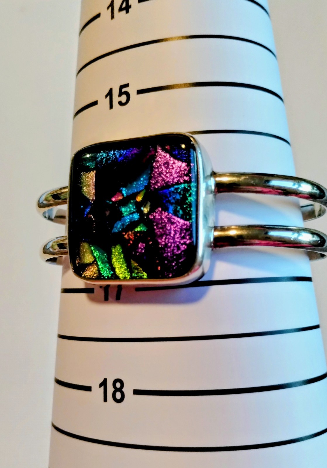 Handmade Small Purple Blue Dichroic Glass Sterling Silver Cuff Bracelet 6.5in