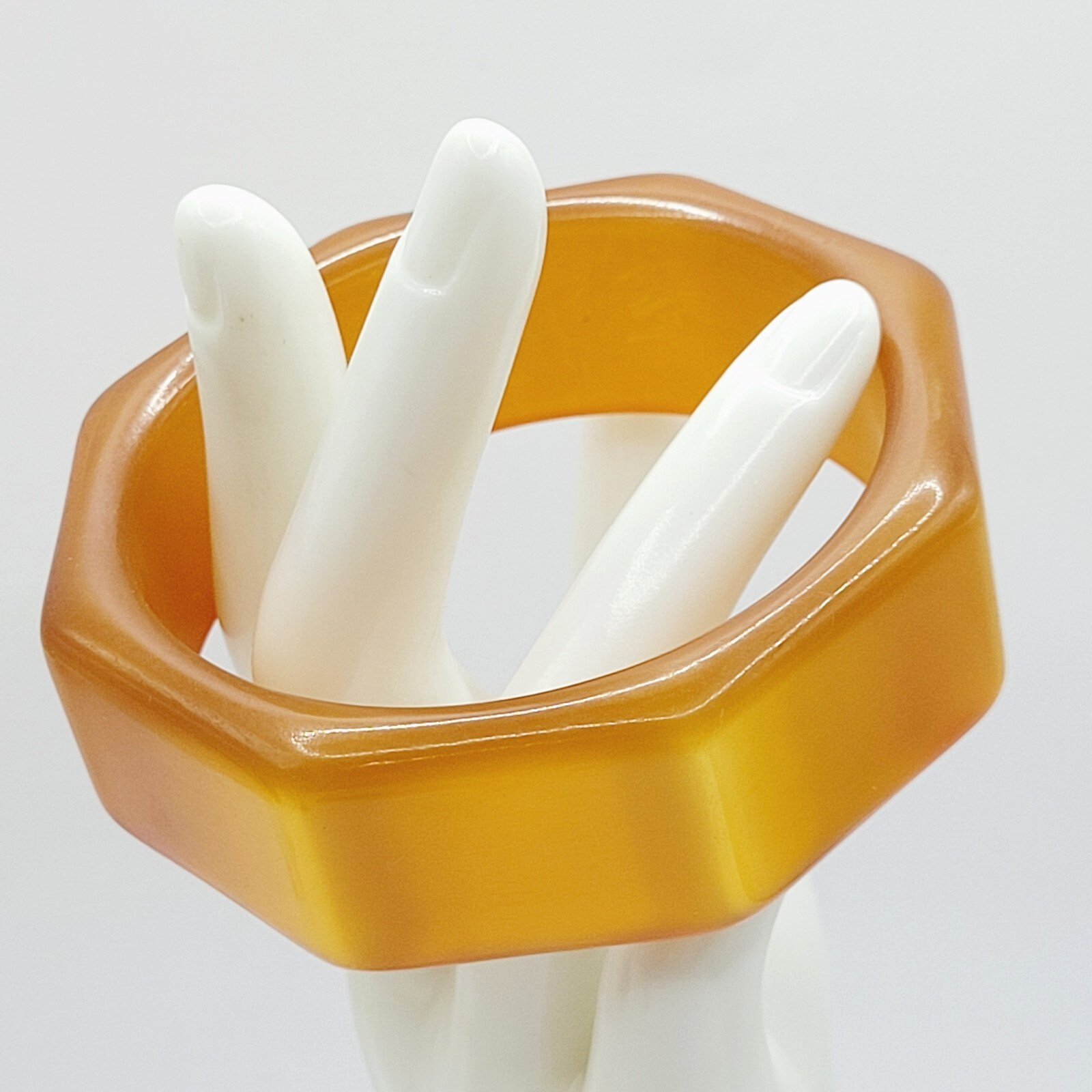 Orange Lucite Thick Chunky 8 Sided Nut Shaped Vintage 1980s Bangle Bracelet