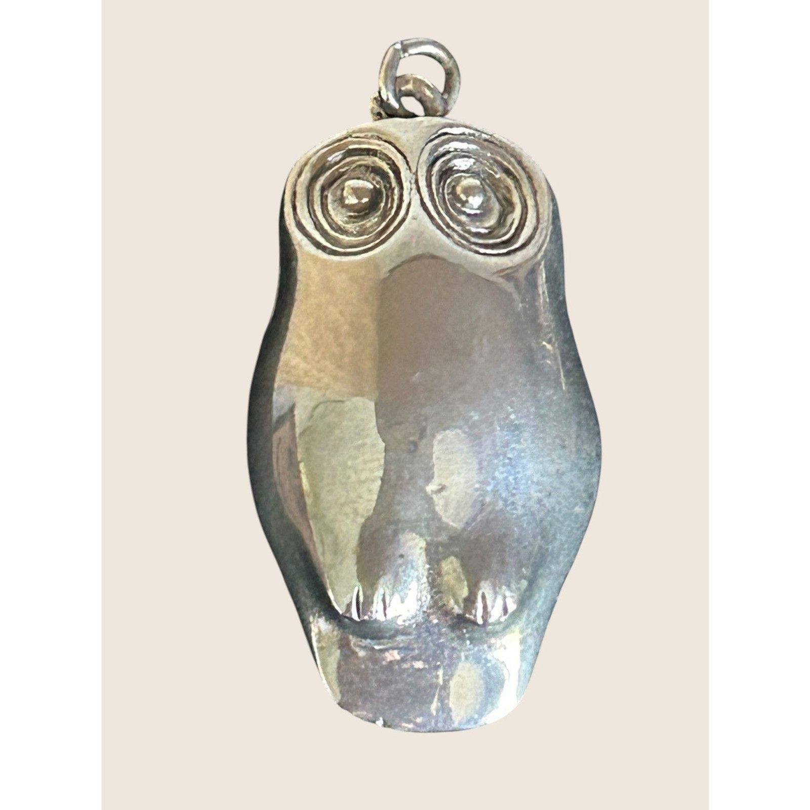 🦉 VTG MID CENTURY MODERNIST MCM SILVER OWL PENDANT CONCENTRIC CIRCLE EYES RETRO