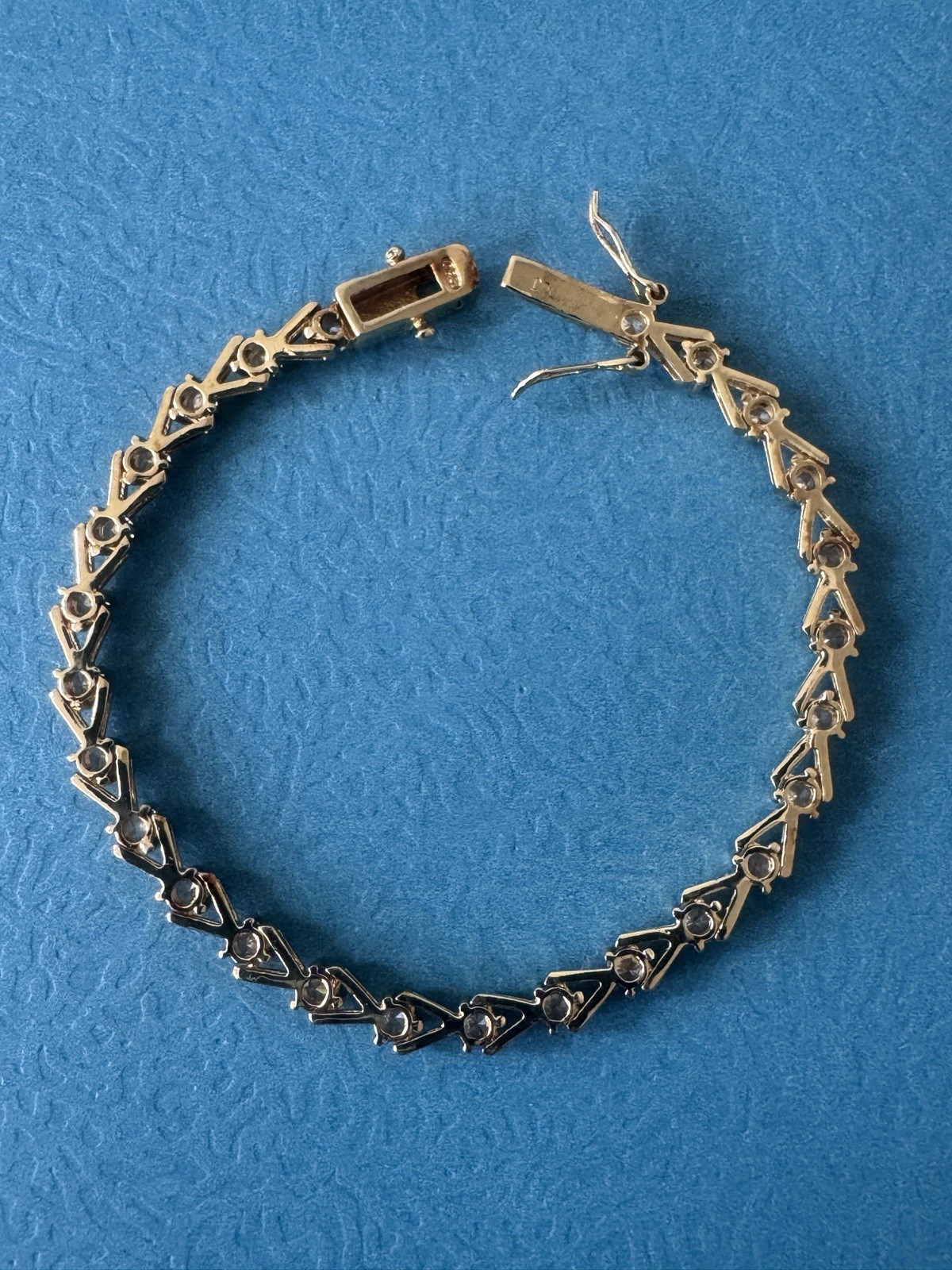 Vintage DBJ .925 Sterling Silver 14k Gold Plate Diamonds Bracelet Size 7”
