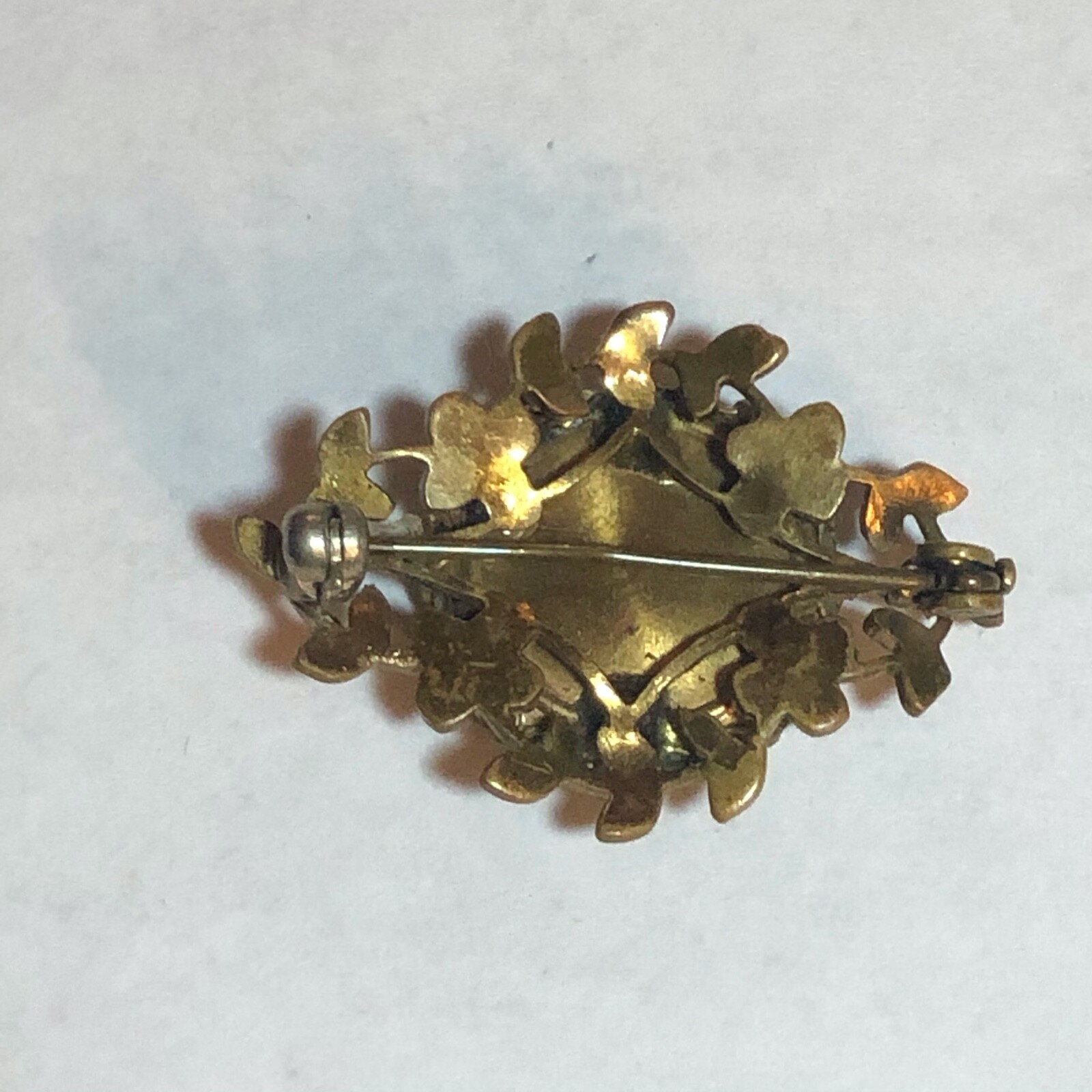 Vintage Gold Metal Jade, Agate, or Soapstone Pin or Brooch