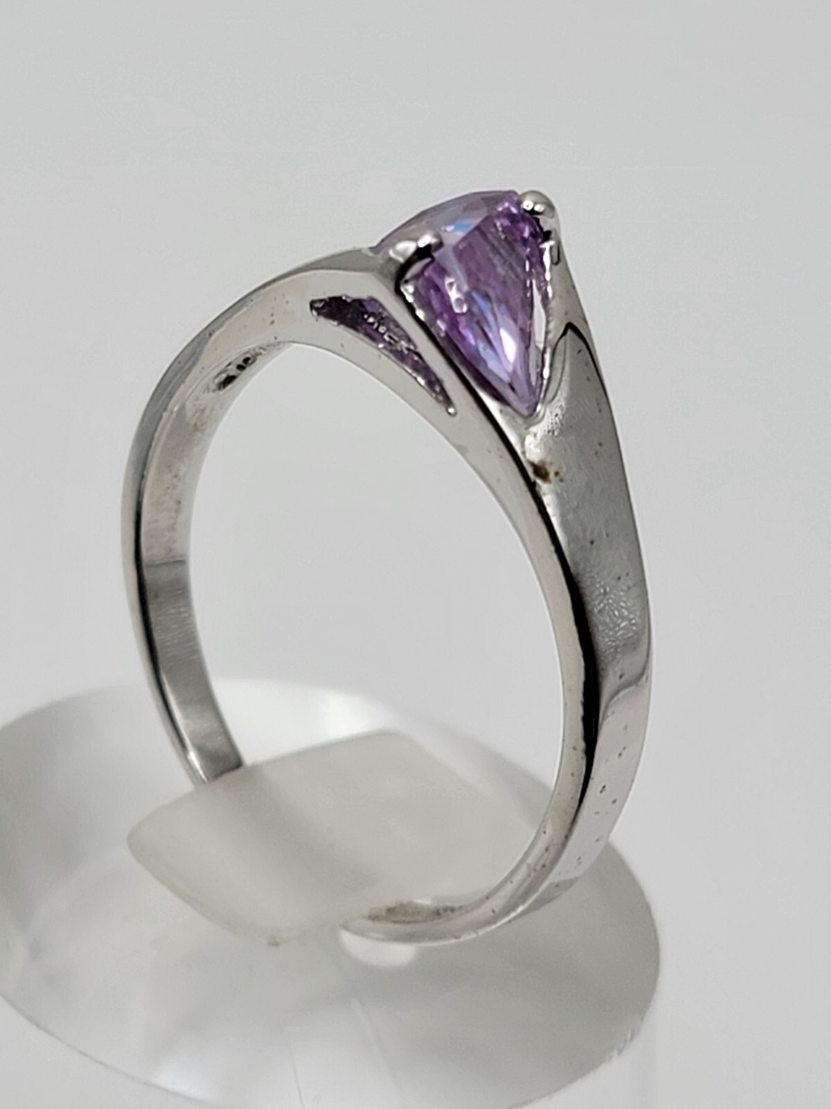18K Gold Filled Purple Gemstone Ring Modern Statement Silver Tone Band