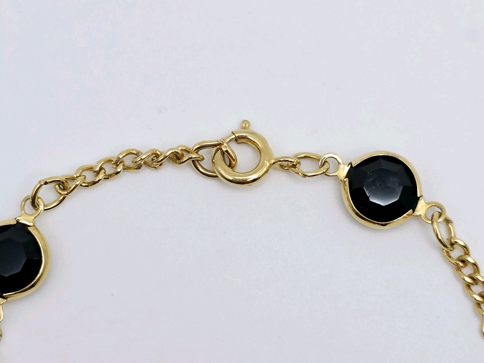 Vtg Austrian Crystal Bezel Station Necklace 30″ Bracelet Gold Tone Black Clear