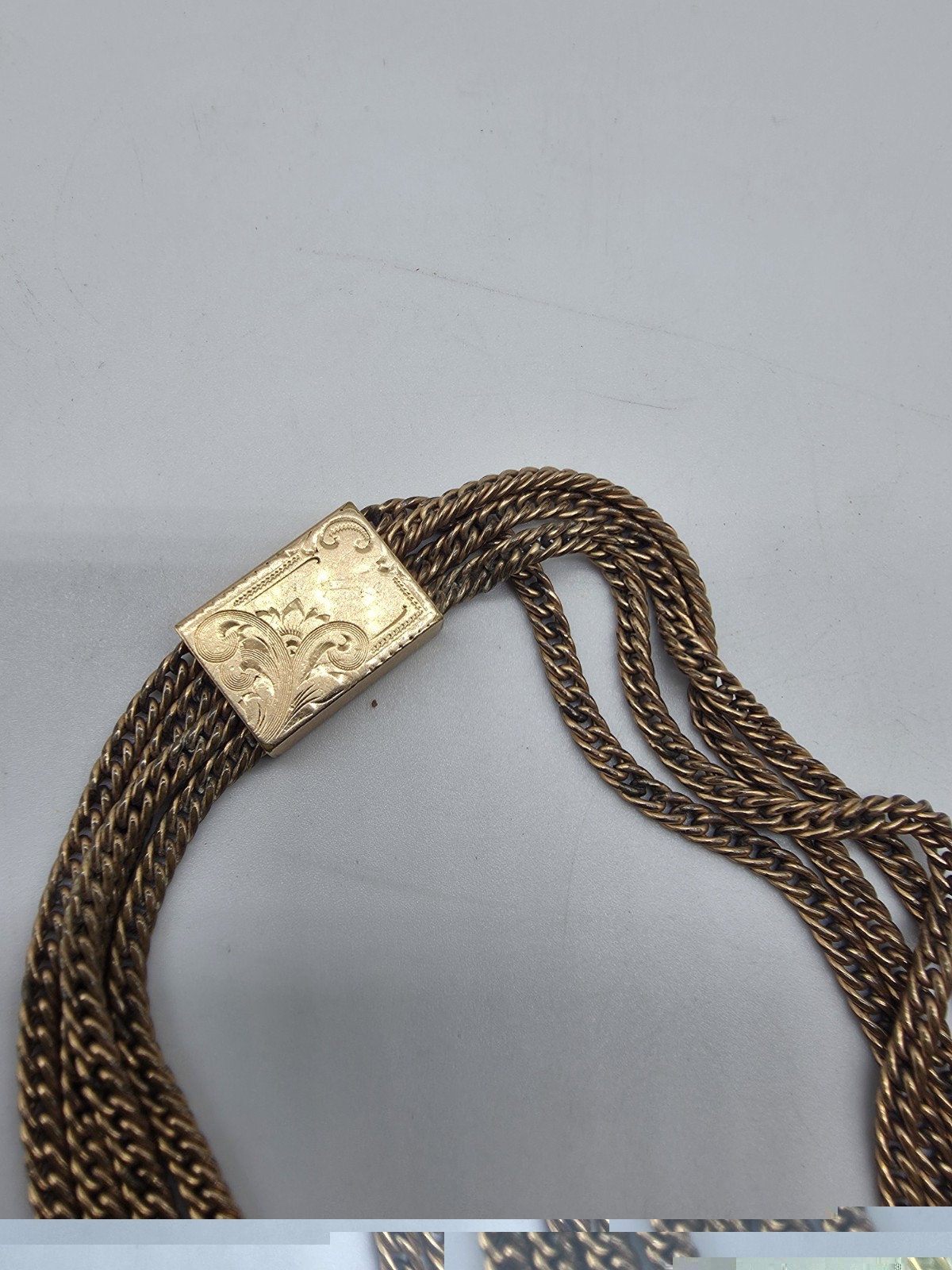 Antique Victorian Gold Filled 4 Strand Mesh Watch Fob Chain Slide Carved Agate