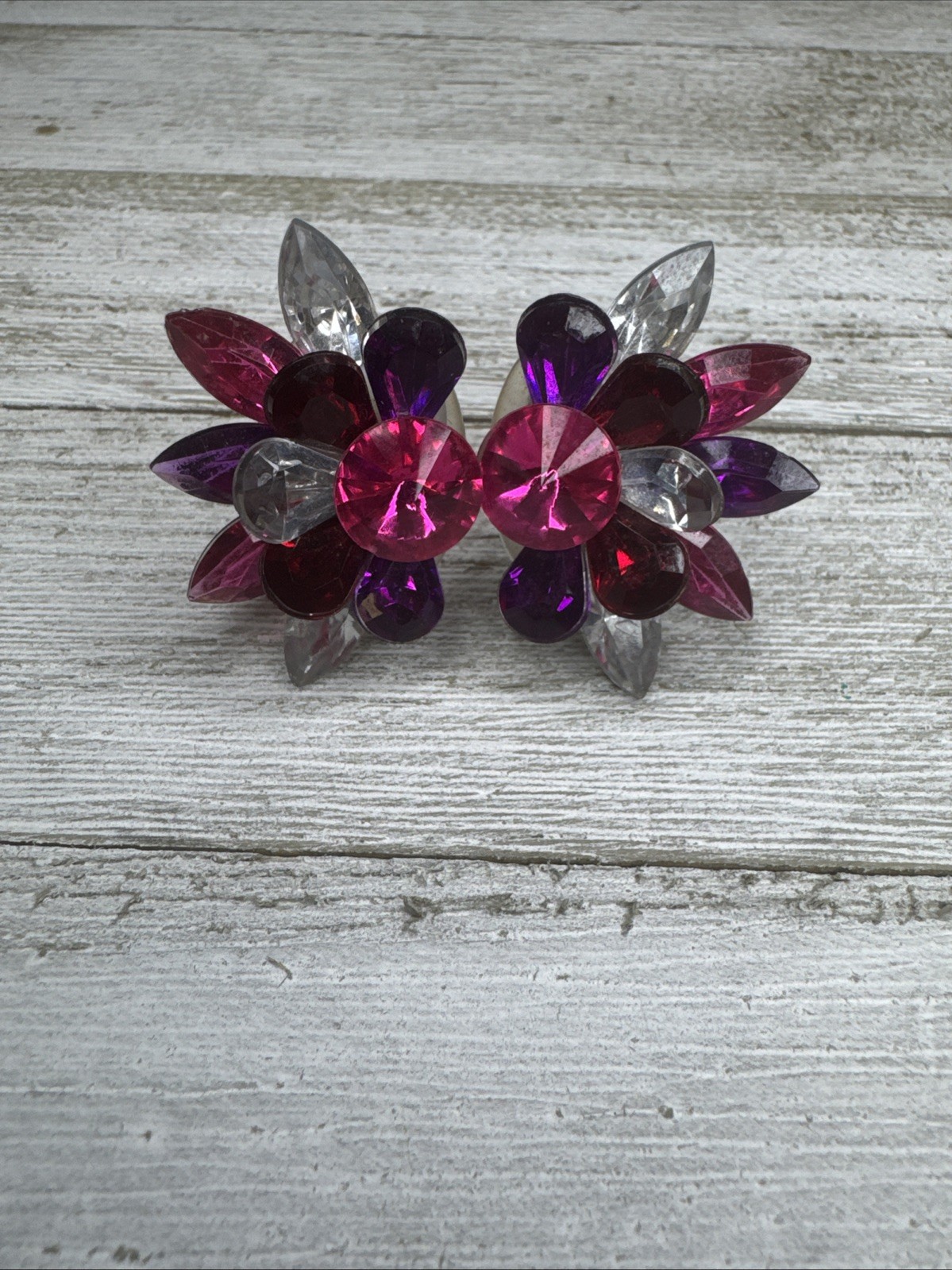 VTG 80’s Vibrant Purple, Pink, & Red Faux Rhinestone Clip-on earrings