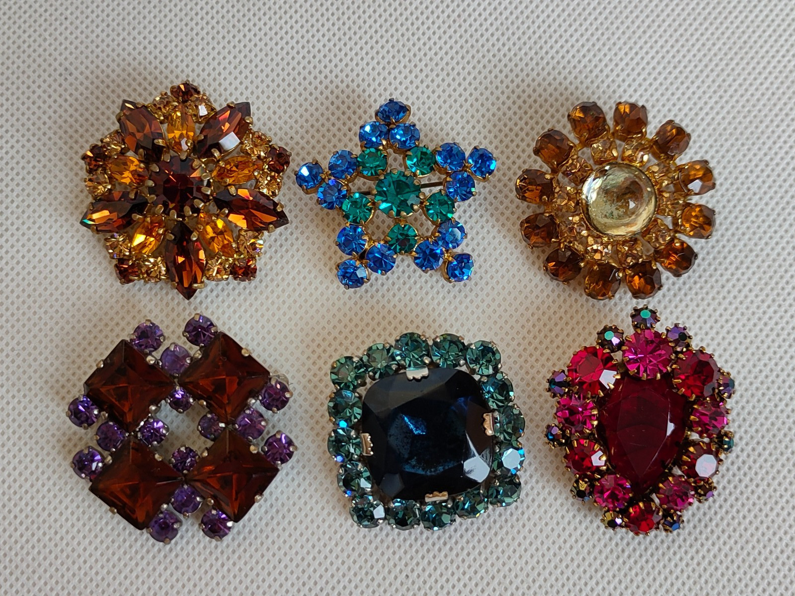 Vintage set of Soviet Czechoslovakian brooches with stones, 6 pcs. USSR.