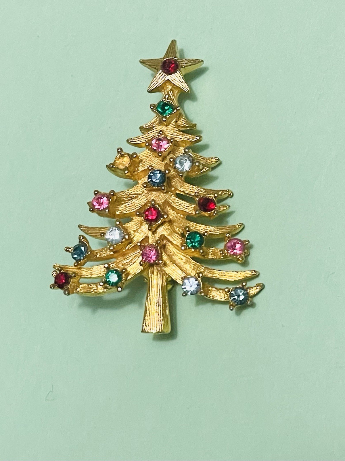 Designer Christmas Tree Pin/Brooch MyLu Colorful Rhinestones-VTG Estate Find!