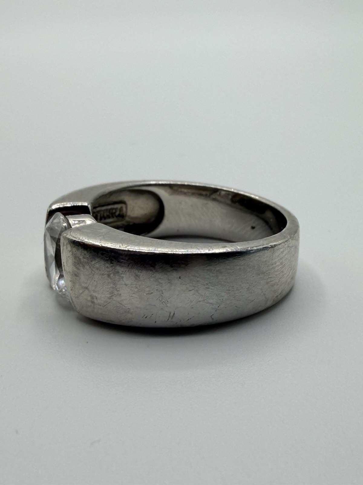 Sterling Silver Band With Tension Set CZ Modernist 925 Band size 8 US