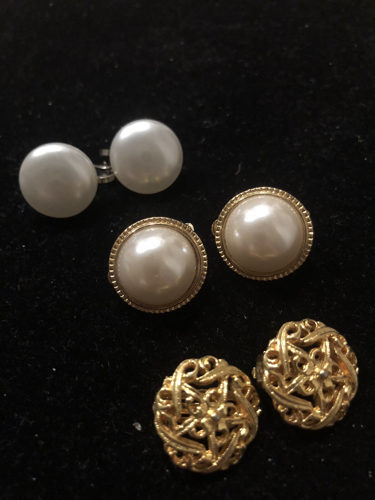 3 PR. LOT VINTAGE EARRINGS GOLD TONE FAUX PEARL ALL CLIPS All “Minty” Condition