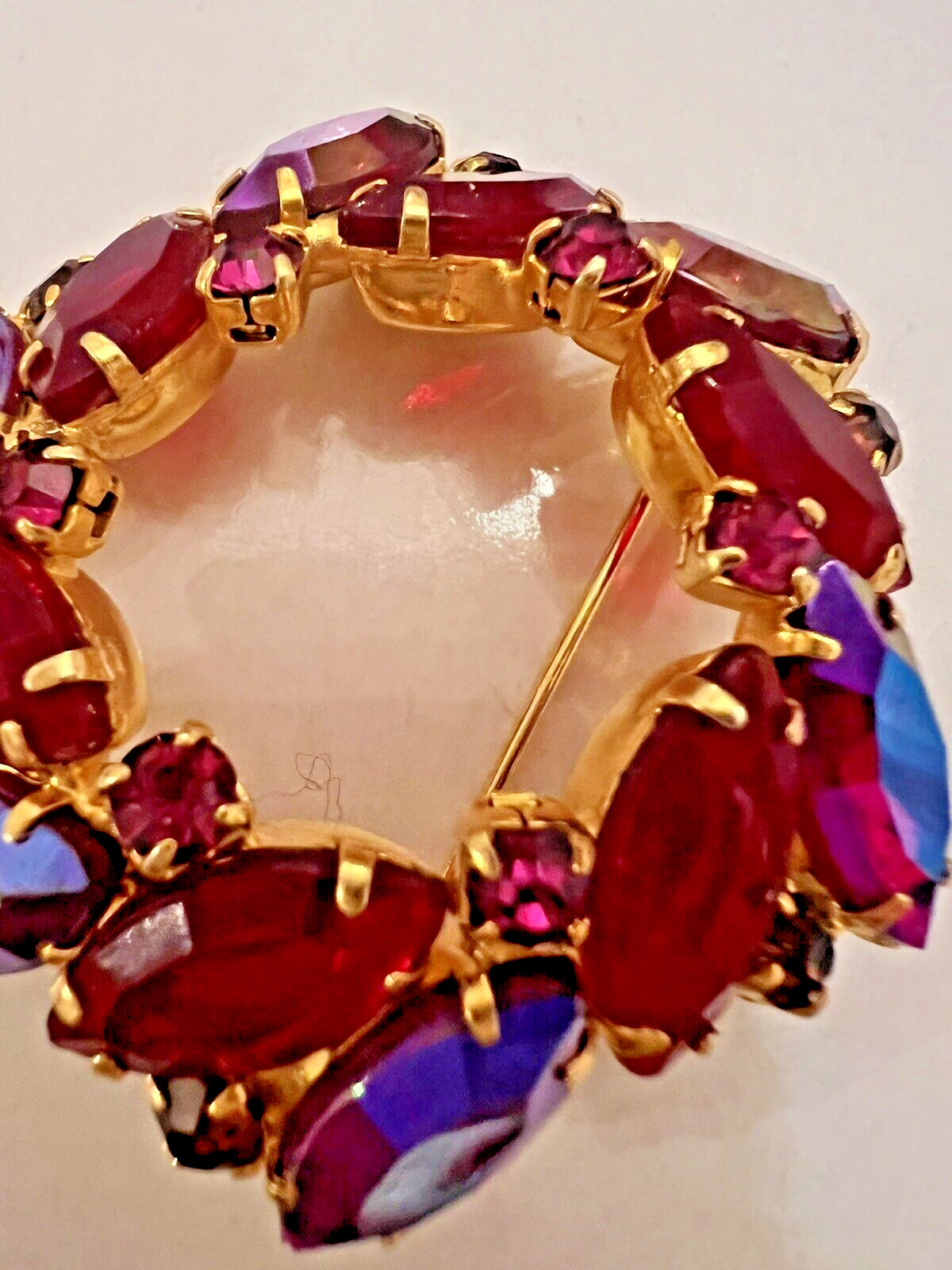 VTG D&E Juliana Brooch Siam Red A B Marquise Purple Fuchsia Open Back Rhinestone