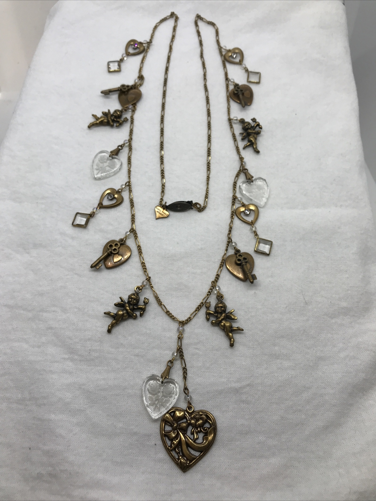 Vintage Glass Works Studio Brass & Glass Charms in Clear Colors Necklace 6