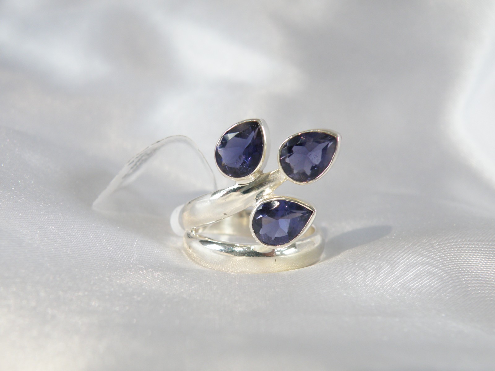 Chunky Sterling Silver 925 Bold Iolite Wrap Band Ring Size 8