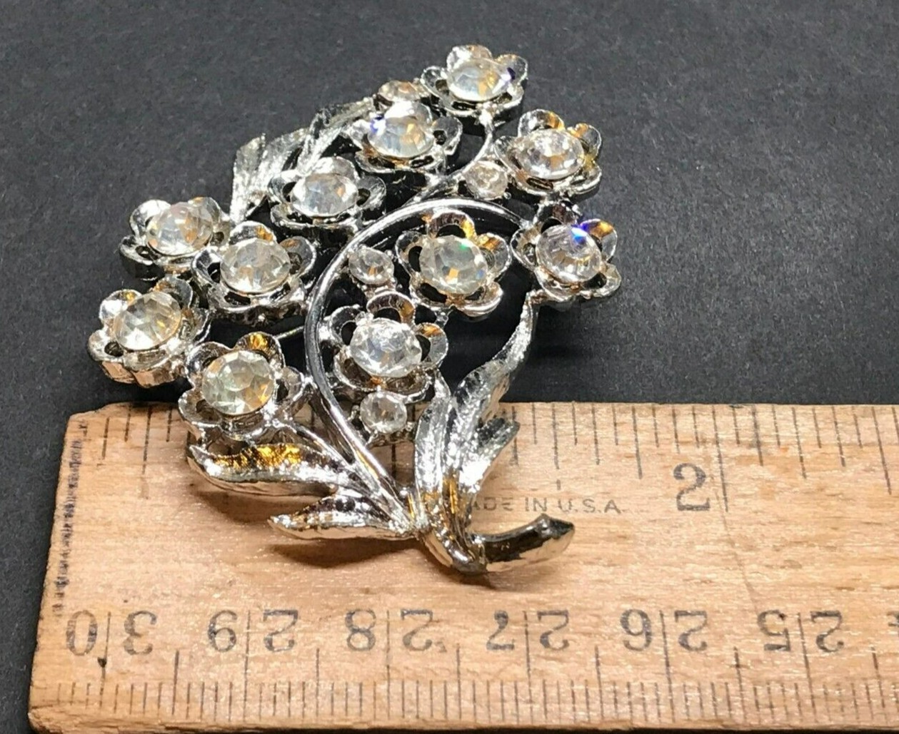 Mamselle Signed Silver Rhinestone Floral Bouquet Brooch Pin Spray Vintage Nice 