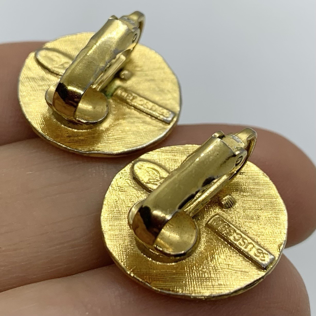 VTG Revere Signed Gold Star Blue Enamel Button Earrings Clip-on