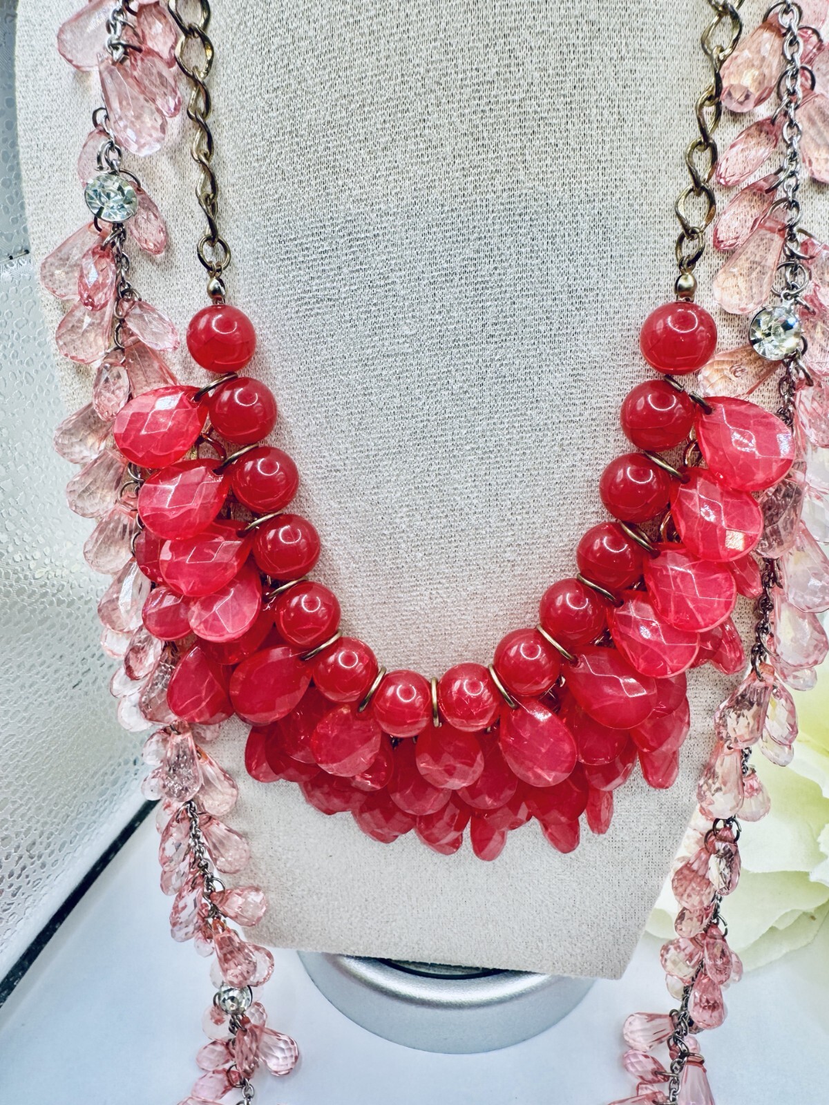 Beautiful Pink Lot 42″ & 20″ Crystal Necklaces Stunning Earrings + Gorgeous Ring
