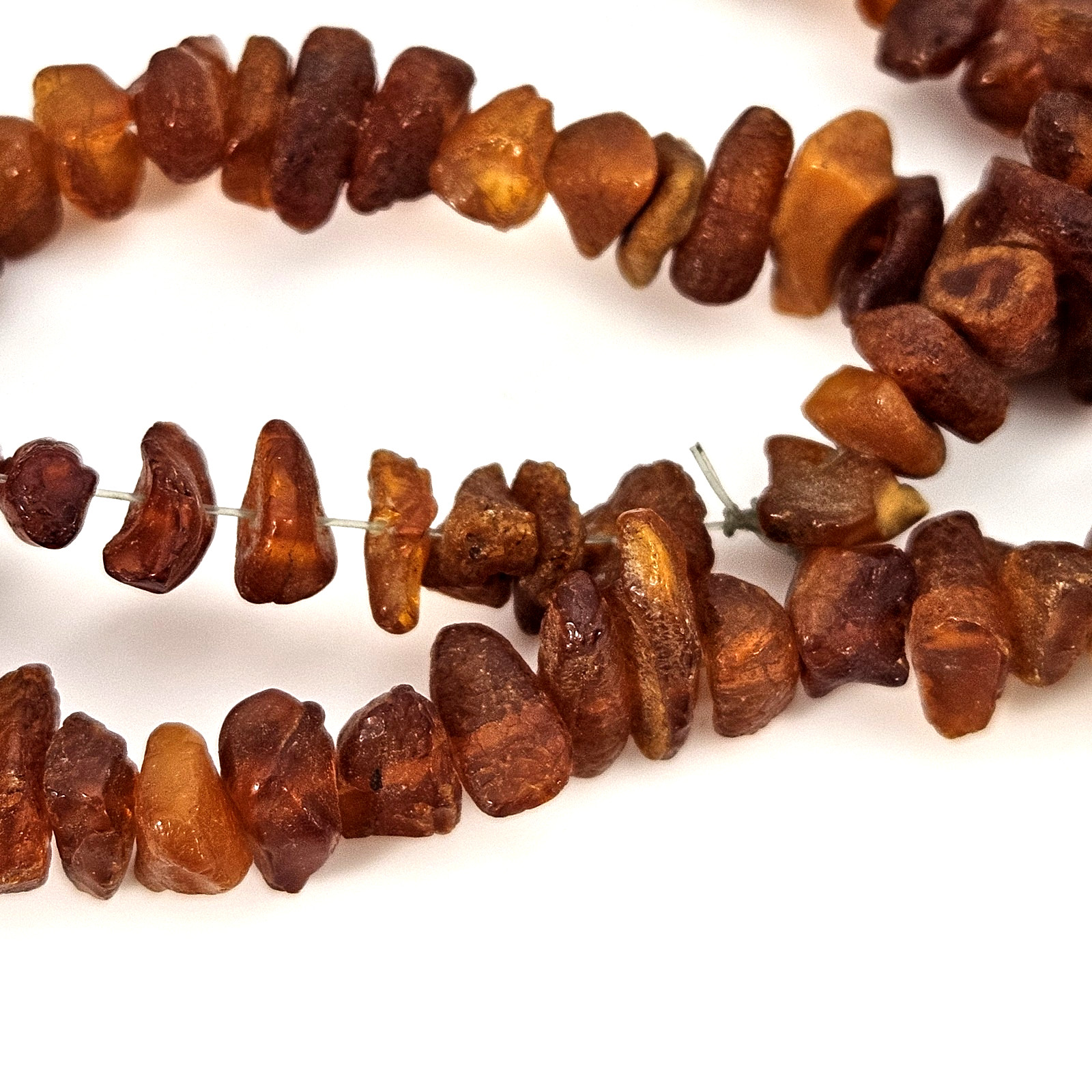 Vintage 64″ Baltic Amber Chip Bead Necklace 69.7g Raw Fluorescent Glow