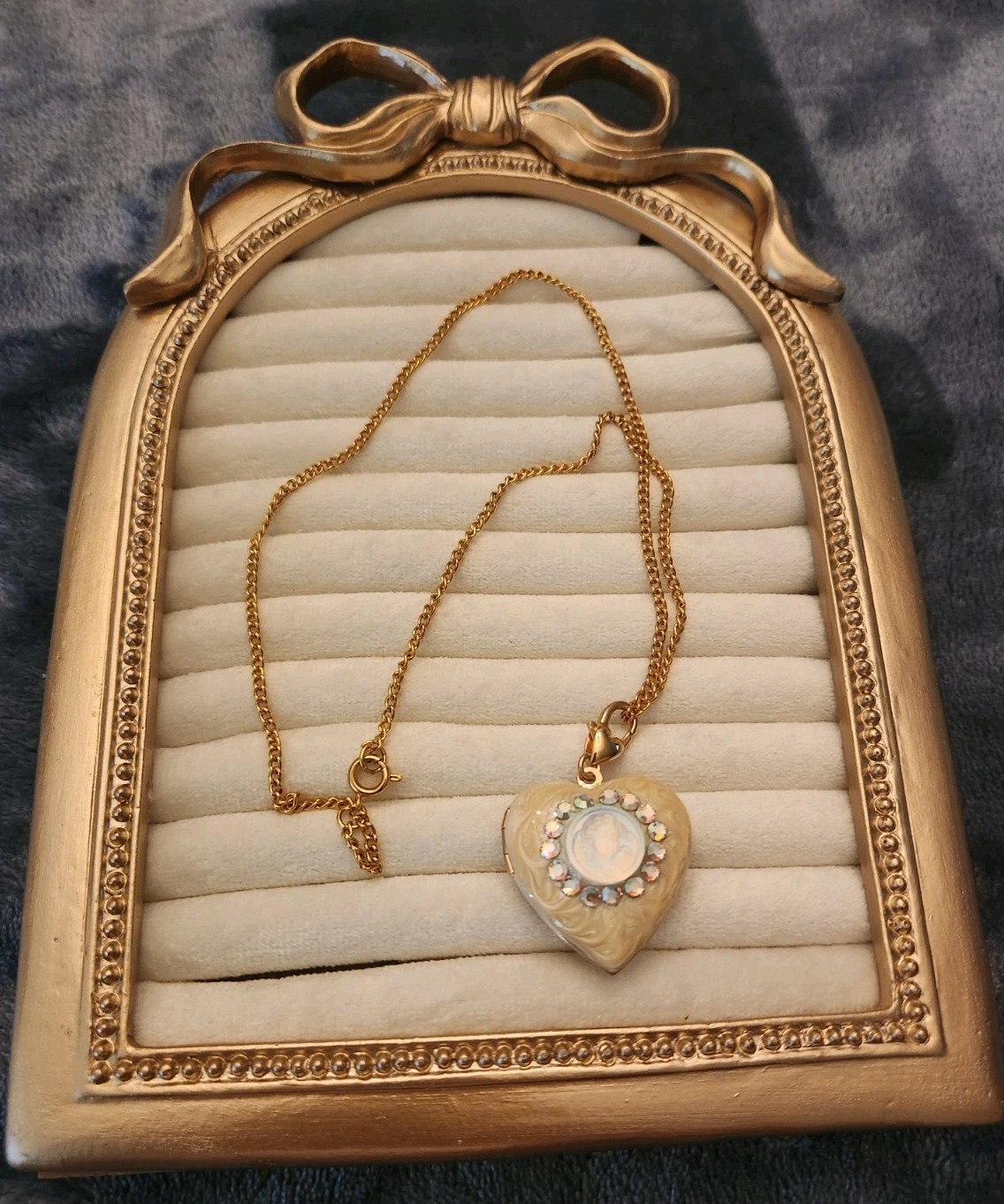 Kirks Folly Lavender Glass Dream Angel Cameo heart-Shaped Locket Necklace
