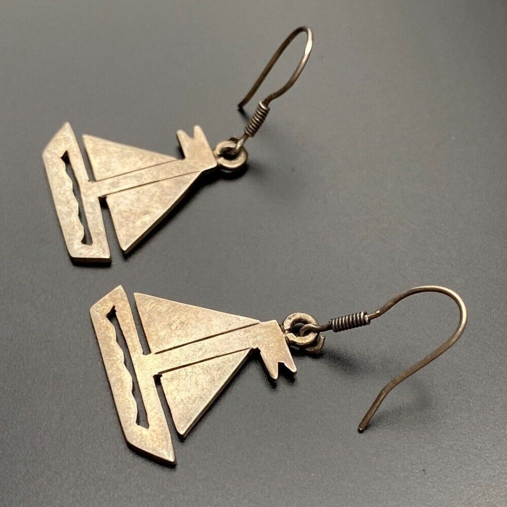 Vintage Mexico Sailboat Sterling Silver Dangle Earrings