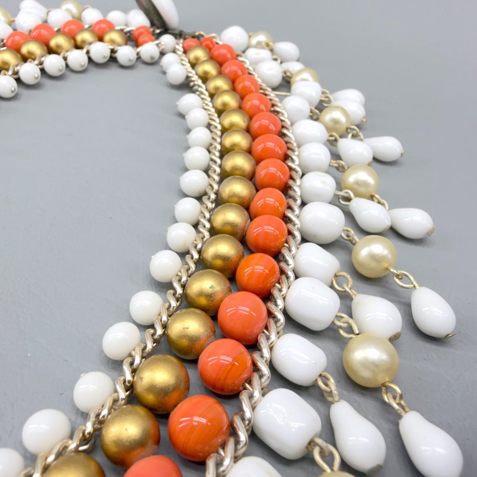 Vintage Beaded Statement Collar Necklace 13.5″ READ