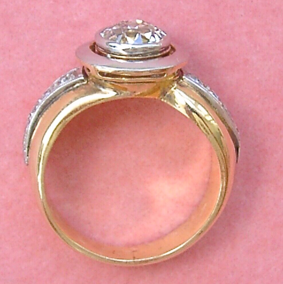 VINTAGE 1.10ct EURO DIAMOND 18K THICK BAND UNISEX SOLITAIRE ENGAGEMENT RING 1940
