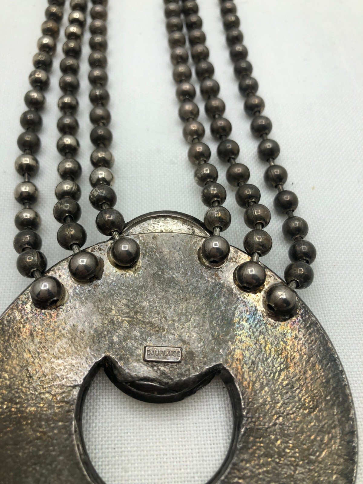 VINTAGE DAUPLAISE Pearl Shape Chain White Brown Round Pendant Necklace