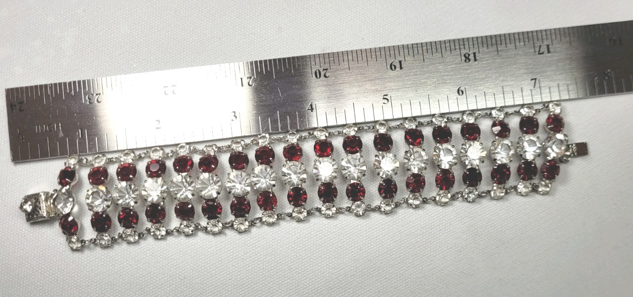 Elegant 7.5″ Estate Garnet & White Sapphire Color Bracelet 1/20 12k Gold 36.85gr