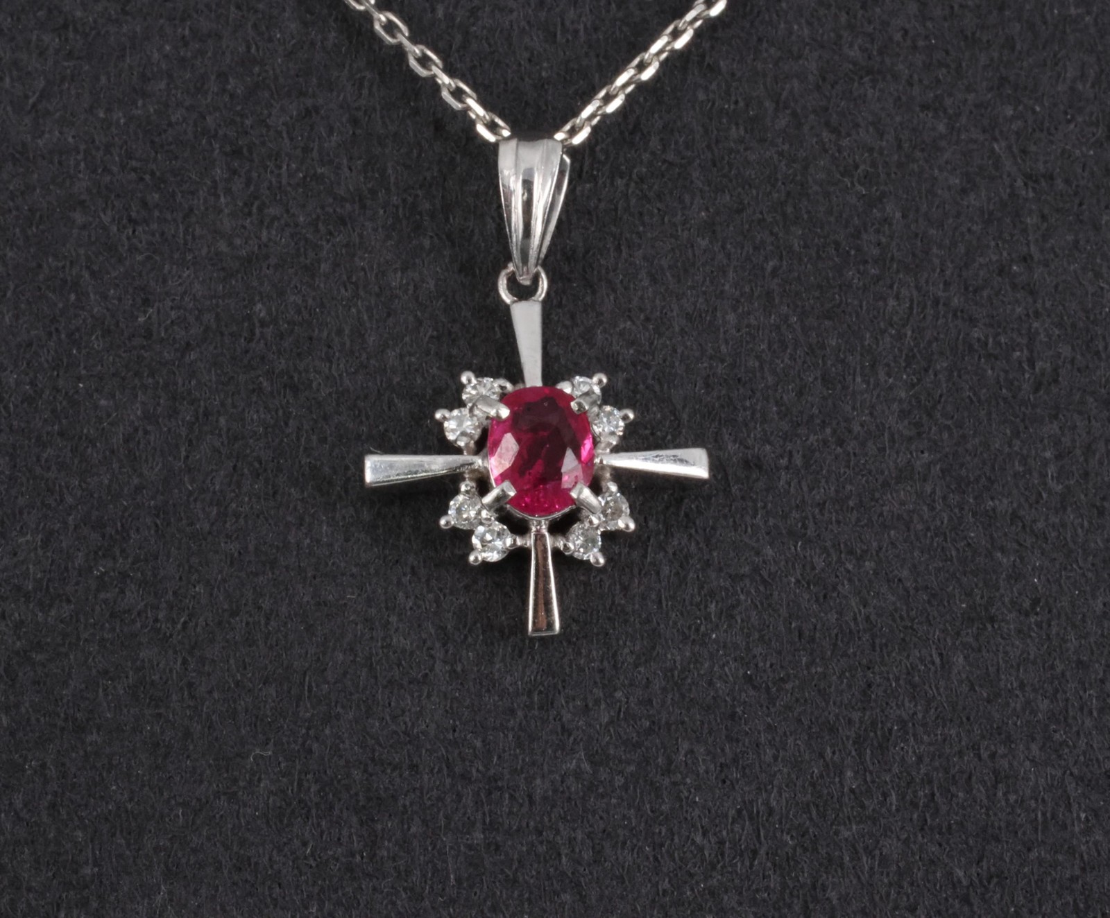 Fine 0.35ct Intense Red Ruby & 0.16ct Diamond Platinum Cross Necklace