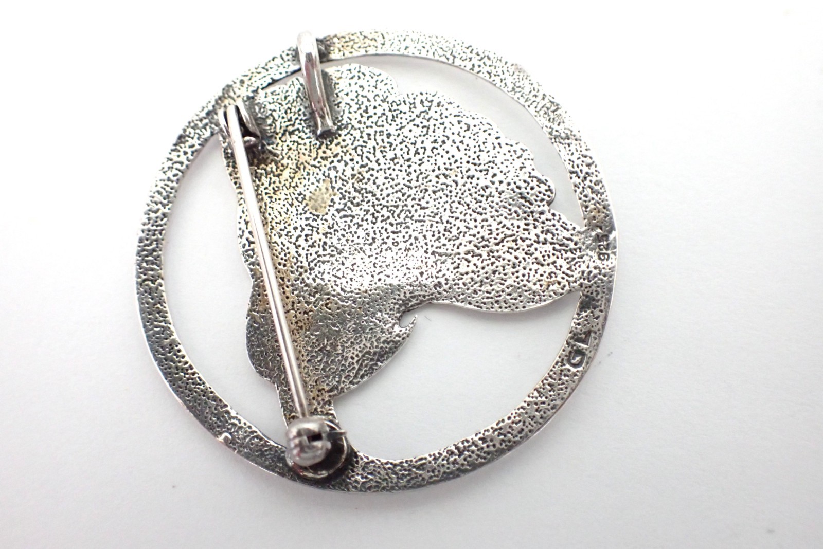 Vintage Nouveau Style Sterling Silver Brooch Rd W/ Cutout Poppy Flower Signed GL