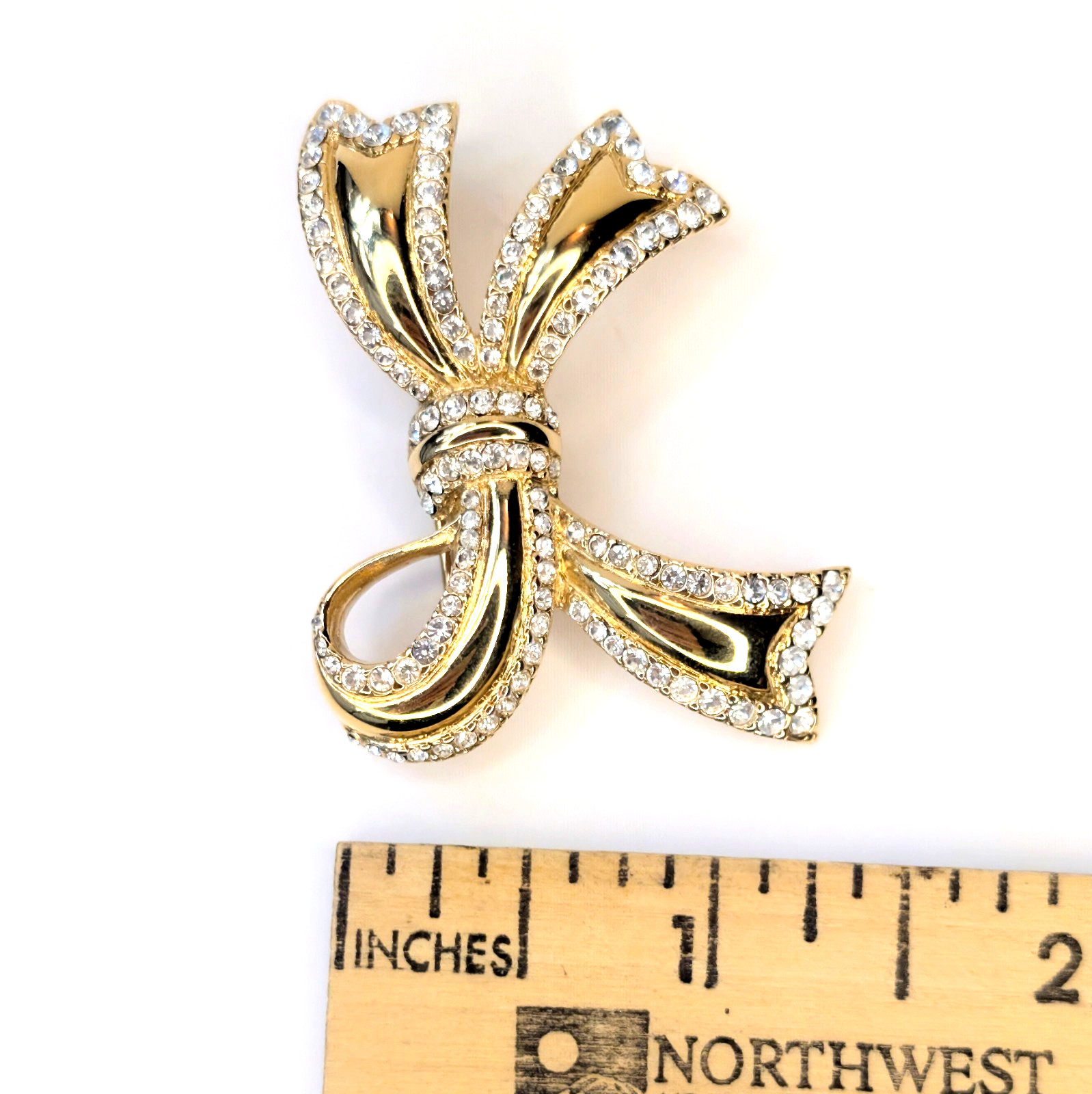 Vintage Monet Bow Brooch Gold-tone Plated Pave Clear Crystals 1980s–1990s