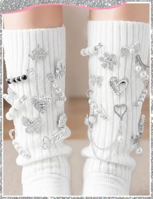 RQAYE 268pcs Silver Junk Socks Charms Kit,Shoe Charms for Sneakers, Sliver