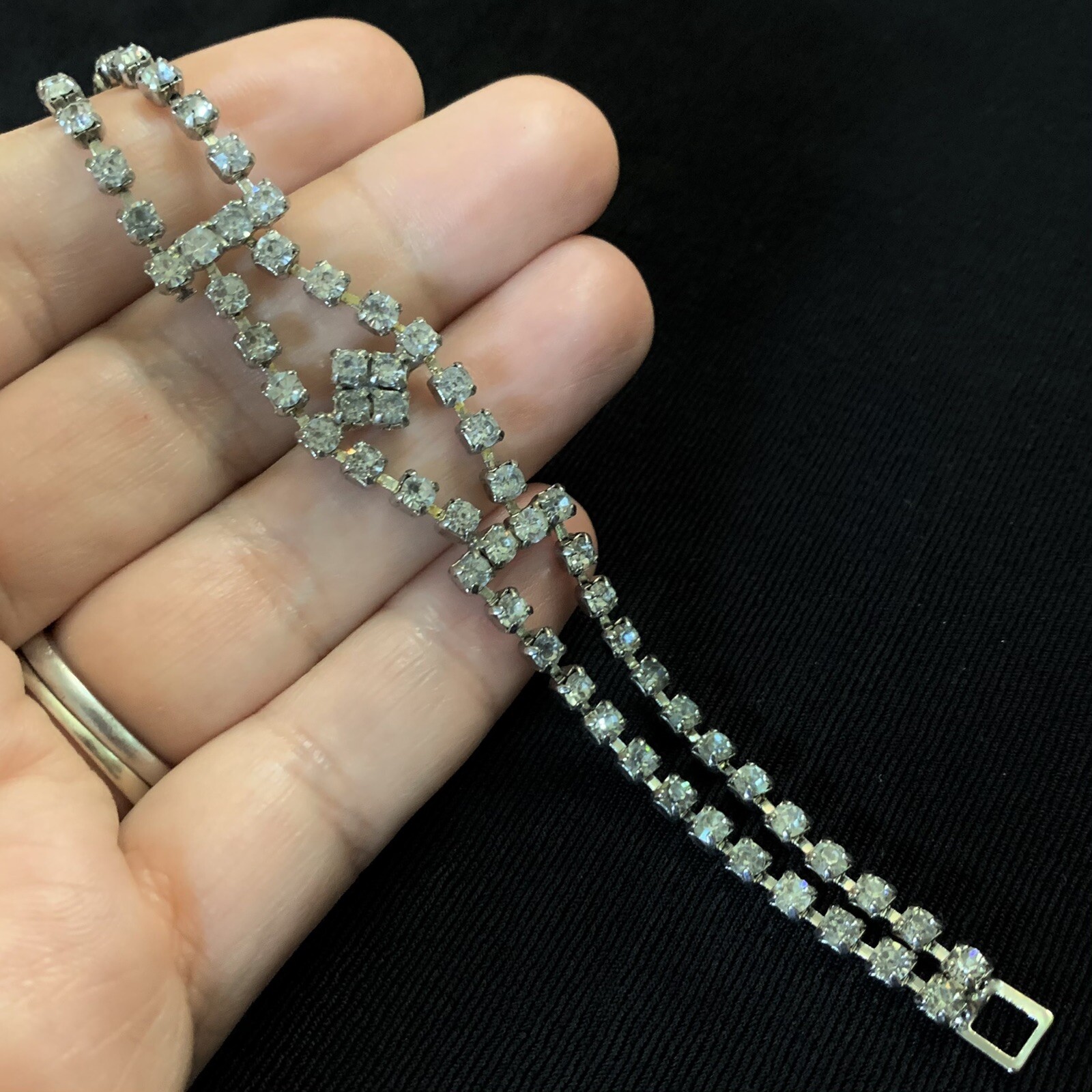 Vtg Clear Glass Rhinestone Cocktail Bracelet Silver Tone 6.75”