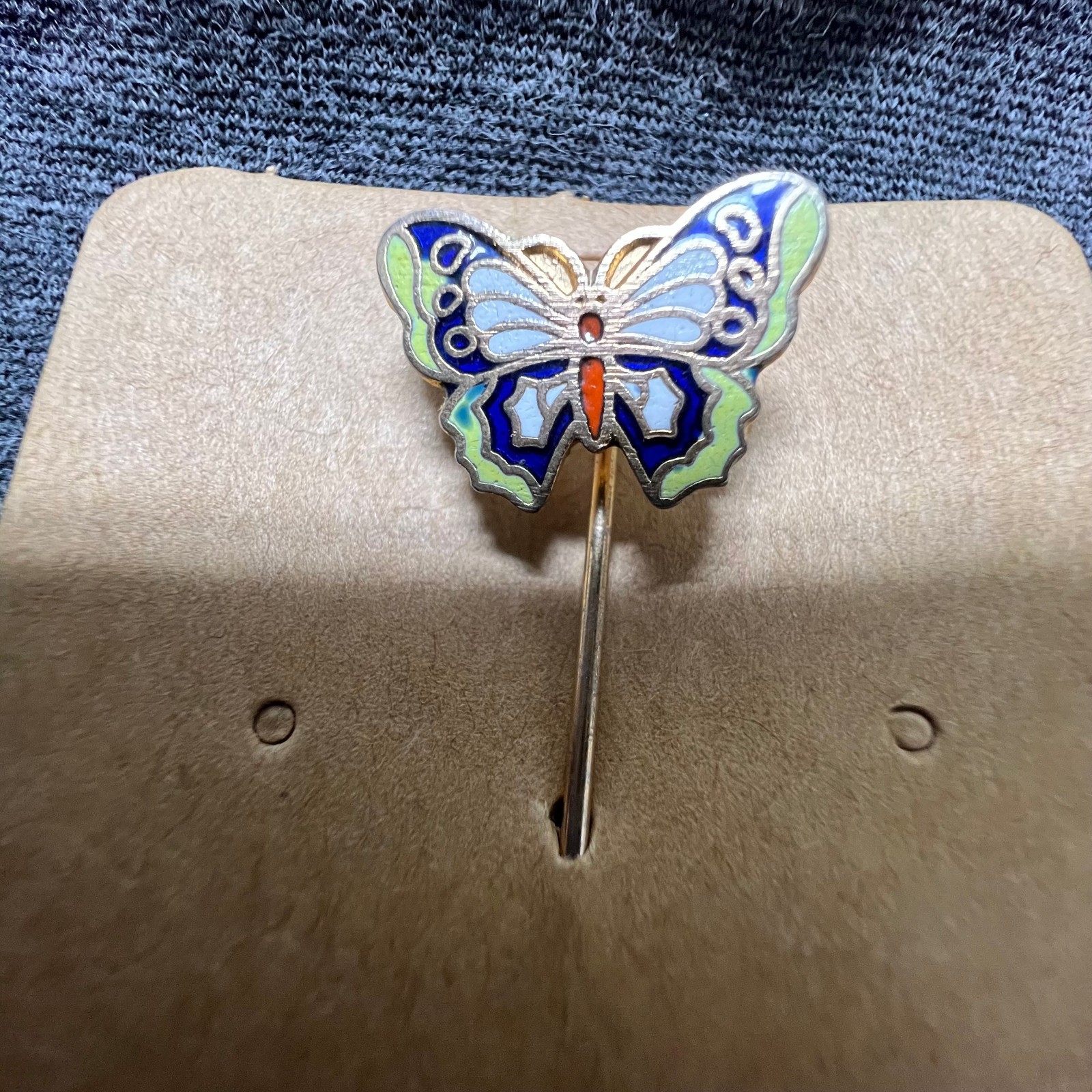 Art Nouveau or Art Deco influenced cloisonné or champlevé-style butterfly pin