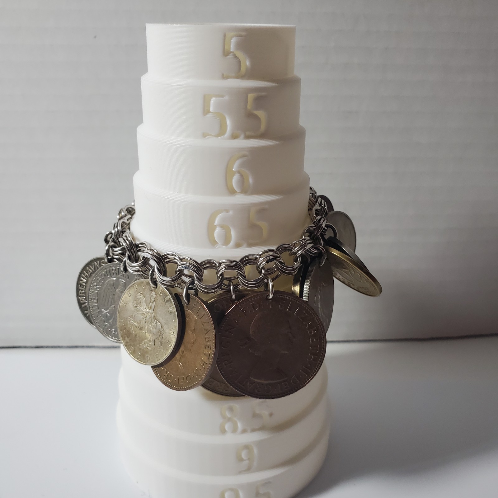 Sterling Silver Bracelet With Real European Coins 1949-1965 total of 20 Vintage