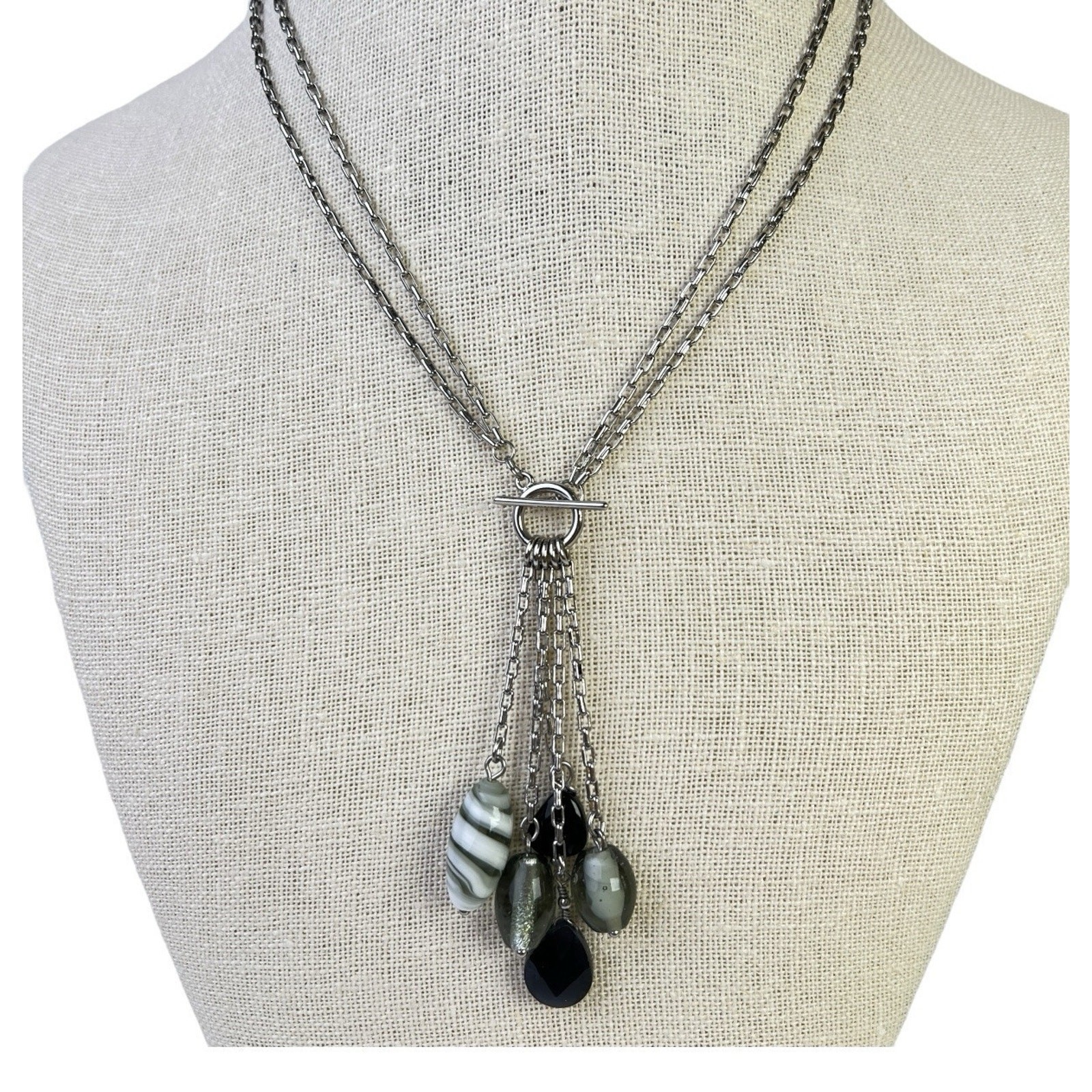 Lia Sophia Y Necklace Myth Dangle Lariat Drop Art Glass Beaded Tassel Fashion