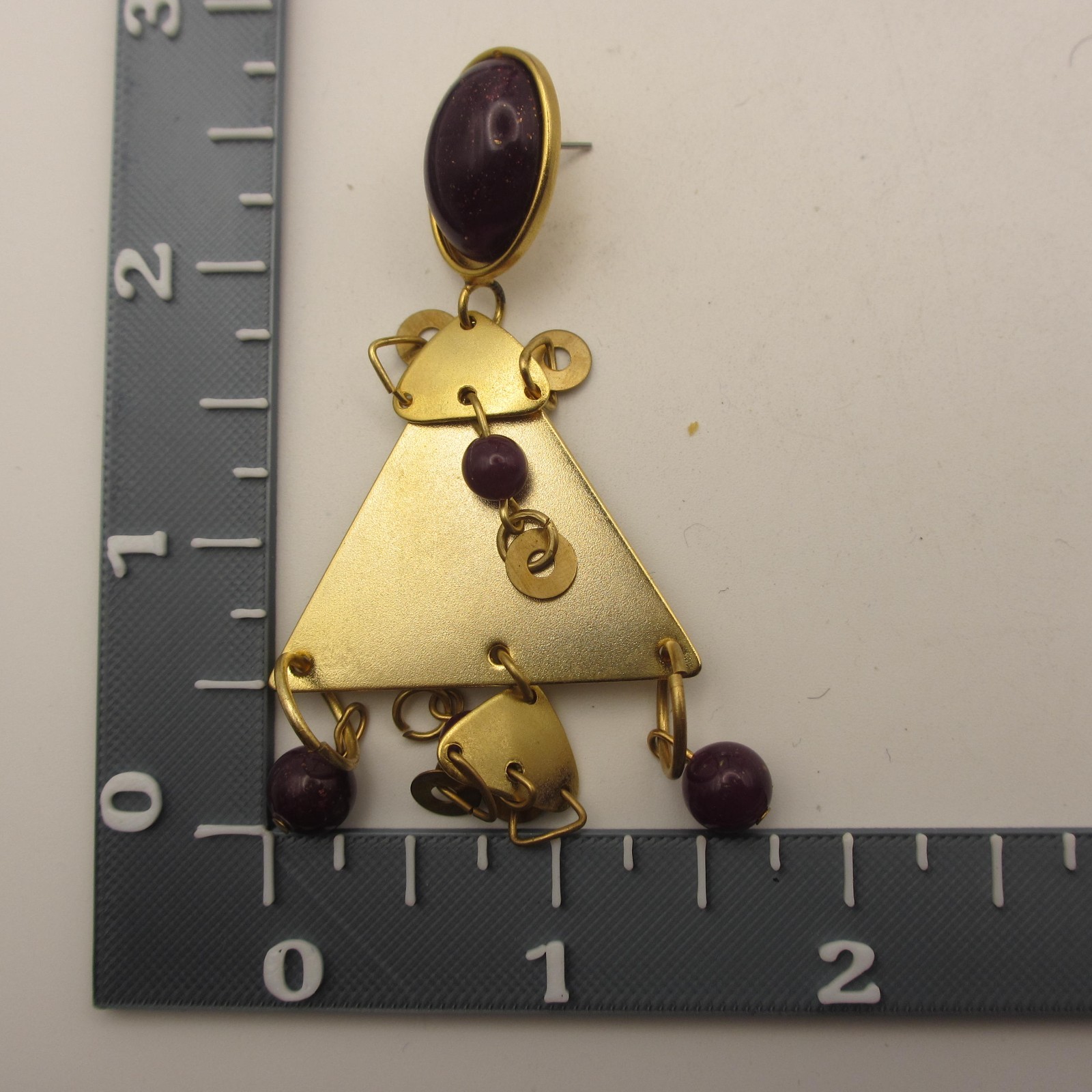 Vintage Statement Earrings Drop Dangle Triangles Purple Beads Bold Post Backs