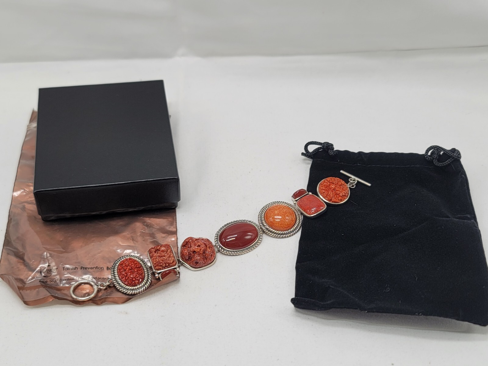 Amy Kahn Russell Hand Carved Red Jasper Carnelian Cabochon Toggle Bracelet NIB