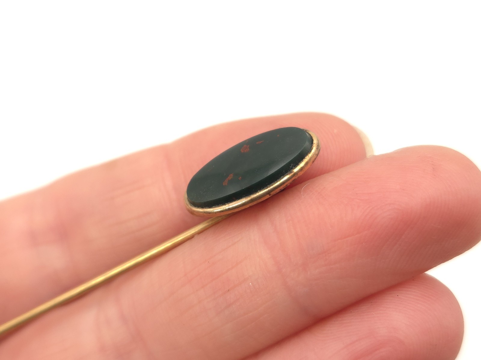 Vintage Antique Art Deco Solid 10K Gold & GF Bloodstone EIF CO Stick Hat Pin