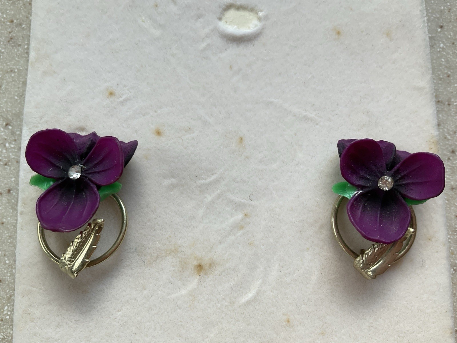 Vintage Necklace & Earrings Set Purple Pansy Flower New