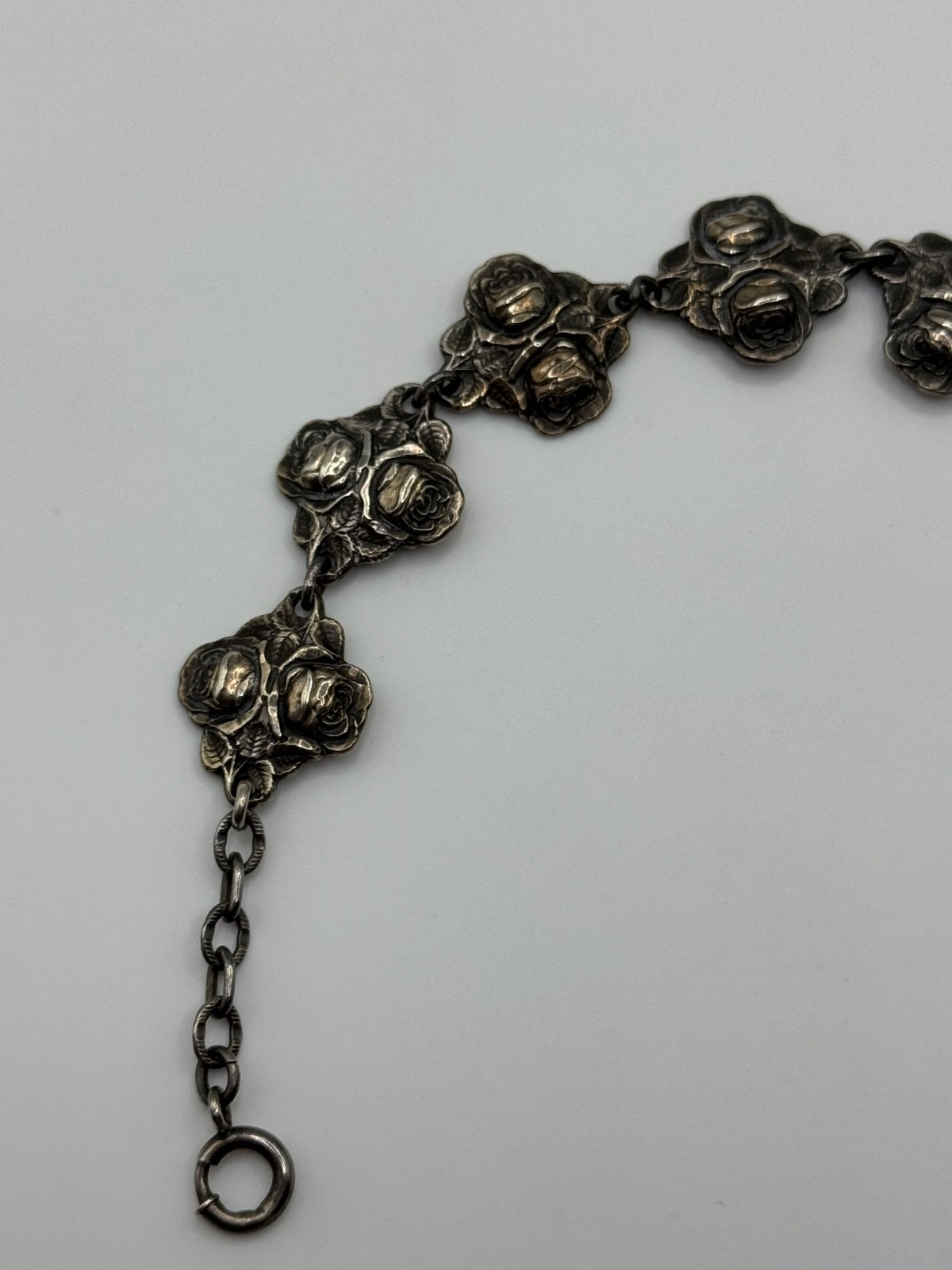 Vintage HVH Sterling Silver Rosary Catholic Saints Rose Panel Link Bracelet