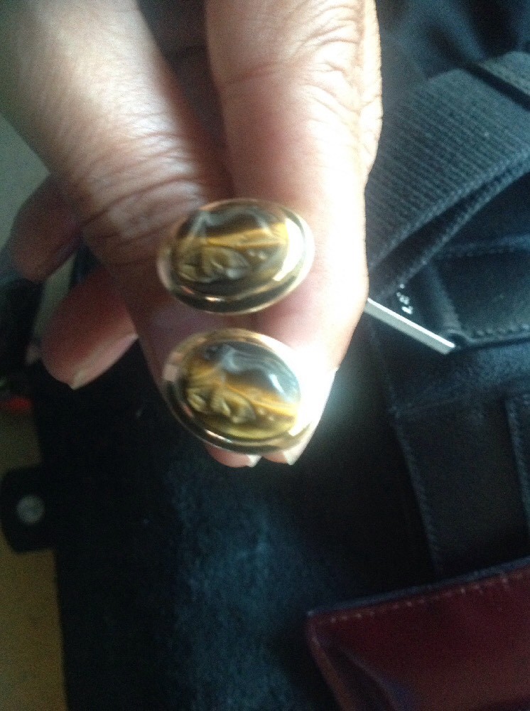 Set Of 2 Pairs Of Roman Legions Gold Cufflinks (jade And Tiger’s Eye)