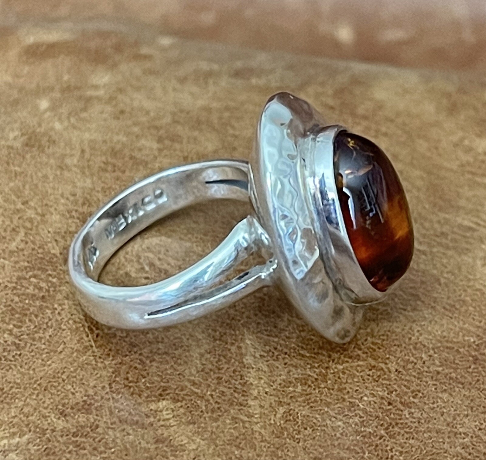Mexican Designer Dominique Dinouart DDD Sterling Honey Amber Band Ring Size 6.25