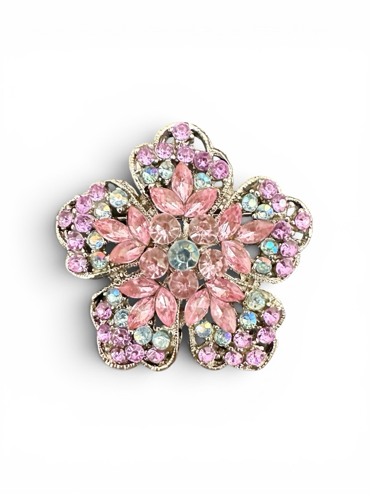 VINTAGE LDA SIGNED – RHINESTONE JEWELRY FLOWER BROOCH