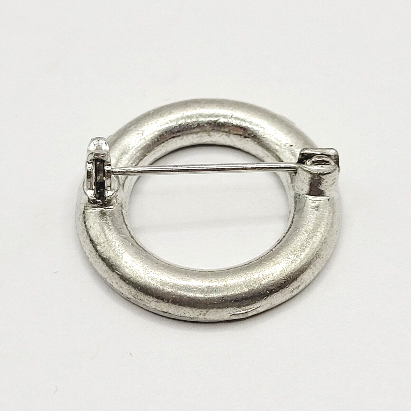 Sparkly Rhinestone Ring Circle Silver Tone Scatter Scarf Brooch Pin Vtg 1970s