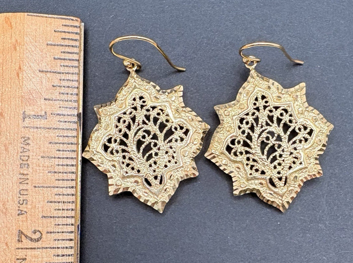 Vintage Filigree Geometric Gold Tone Pierced Earrings Ornate Dangle Drop