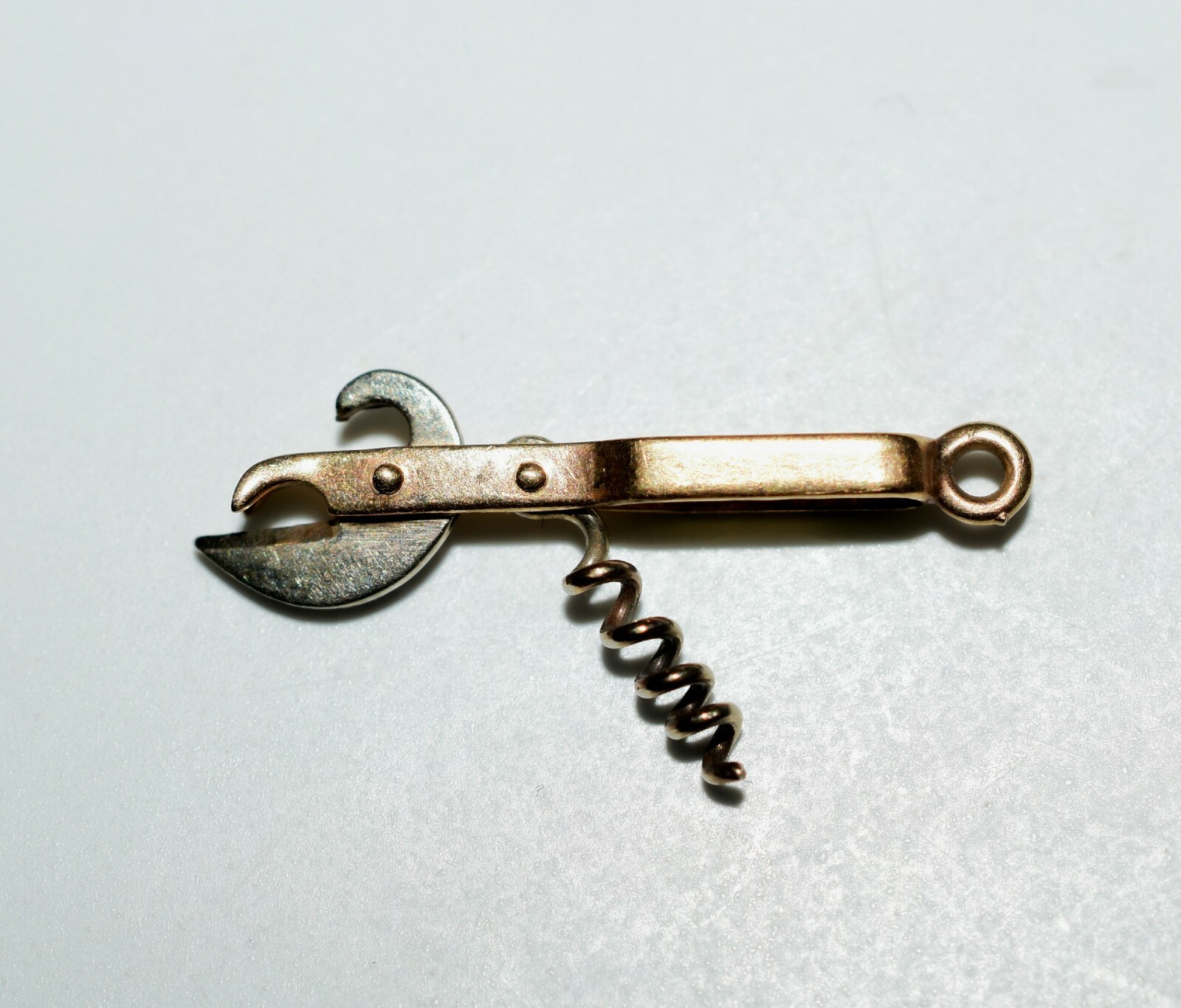 Vintage 14K Gold Can Opener Cork Screw Charm Movable Art Deco 1930s-1950s