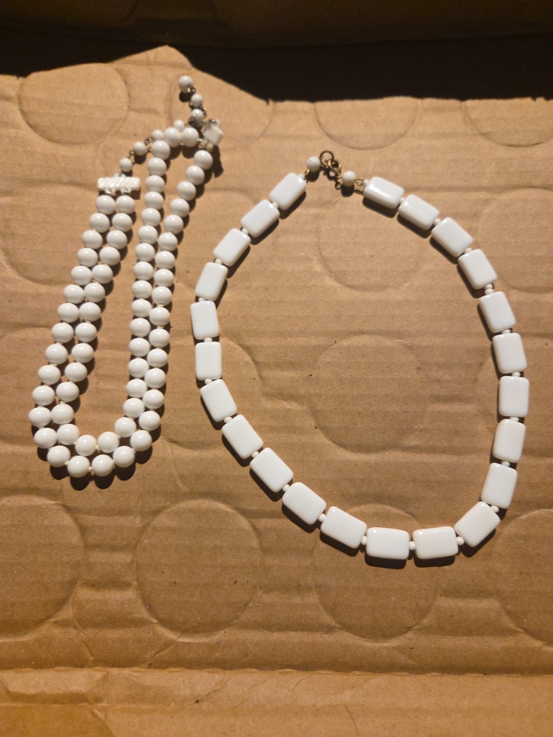 Vintage Milk Glass 17 1/4 Inch Chiclet And 15 1/4 Inch Double Tier Choker