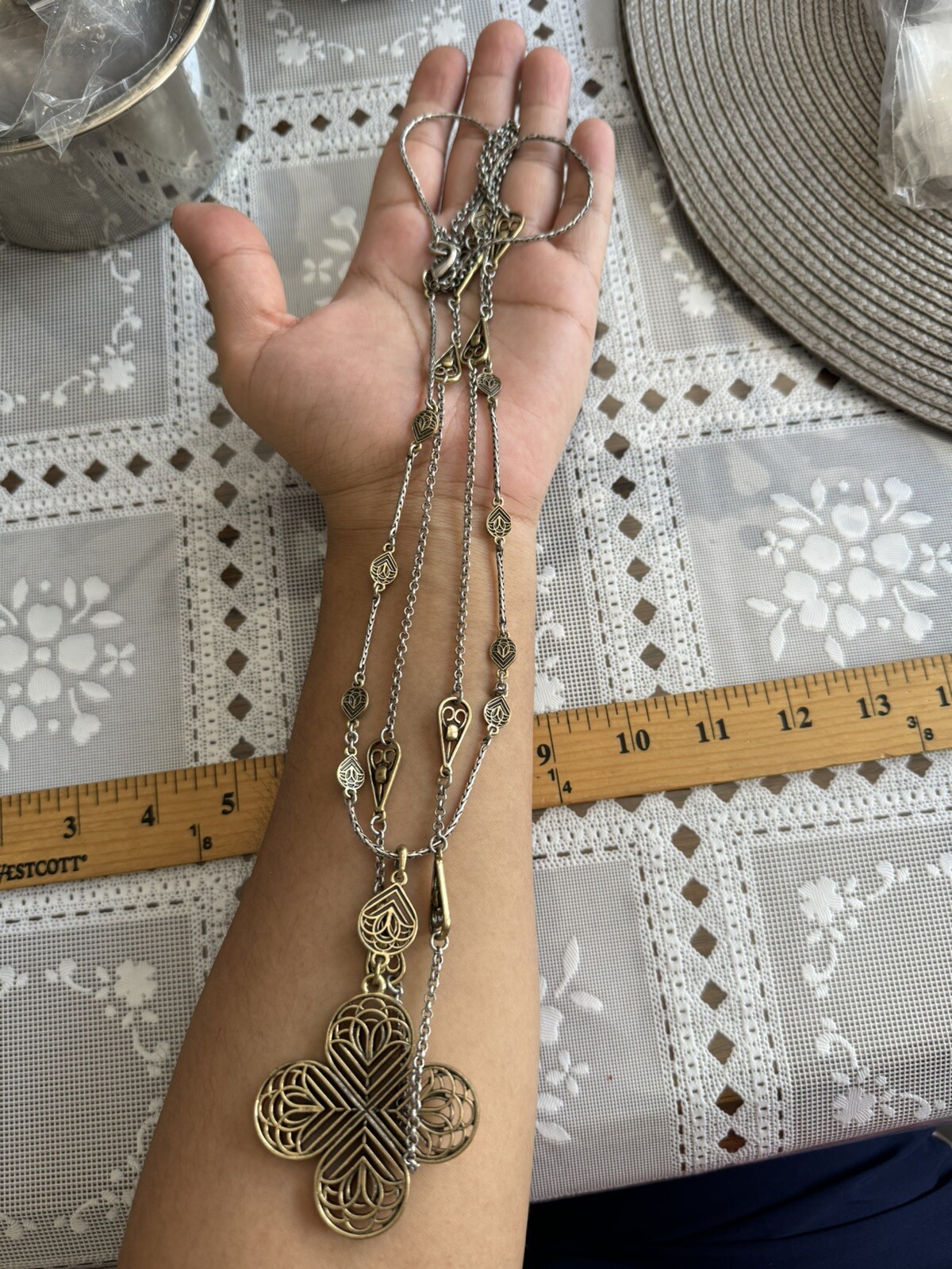 Vintage LUCKYBRAND Silver TONE double Strand Wheat&rolo Chain Link Necklace